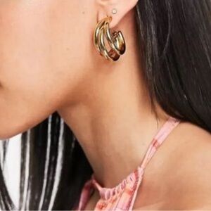 Anthropologie Lauryn Three Layer Gold Chunky Hoops